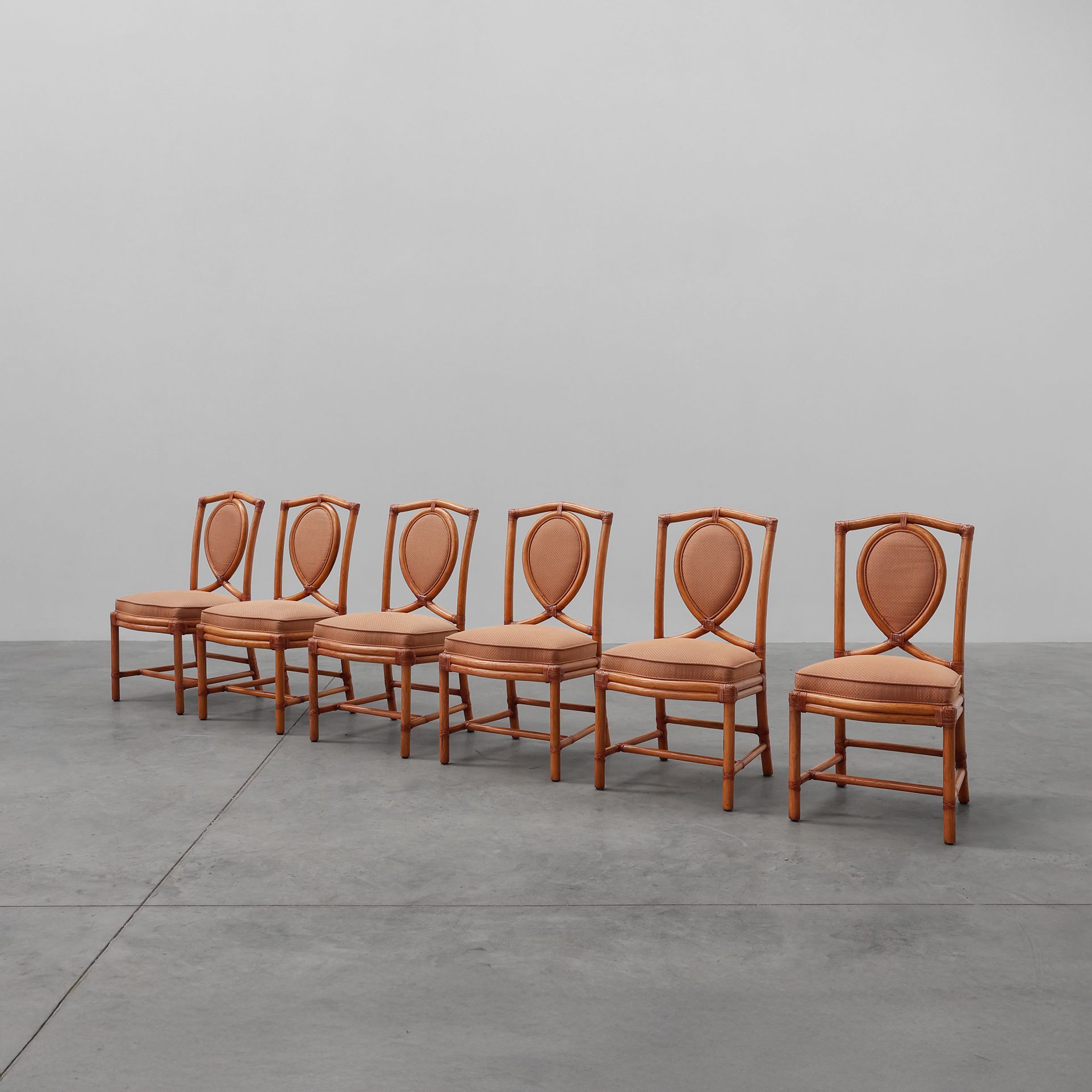 Set of 6 bamboo dining room chairs with geometric upholstery by Gasparucci, Italy 1980s-img